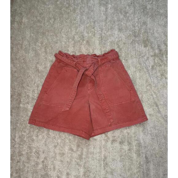 LOFT washed coral/light red  high-waist tie-front utility midi shorts Size Small - Picture 1 of 5